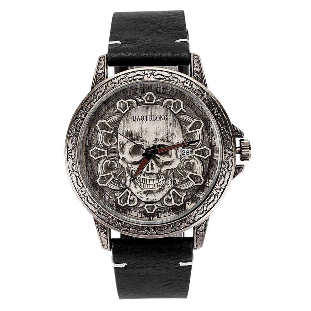 Men's Skull Dial Leather Watch Quartz Movement Water Resistant